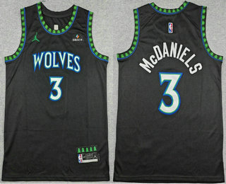 Men's Minnesota Timberwolves #3 Jaden McDaniels Black 2026 Statement Sponsor Stitched Jersey