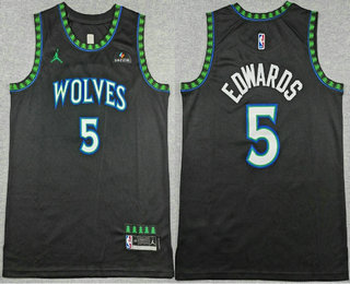 Men's Minnesota Timberwolves #5 Anthony Edwards Black 2026 Statement Sponsor Stitched Jersey