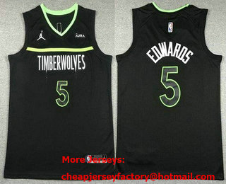 Men's Minnesota Timberwolves #5 Anthony Edwards Black Statement Icon Sponsor Swingman Jersey