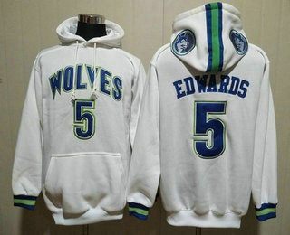 Men's Minnesota Timberwolves #5 Anthony Edwards White Lace Up Pullover Hoodie