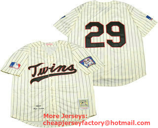 Men's Minnesota Twins #29 Rod Carew 1969 Cream Mitchell & Ness Throwback Jersey