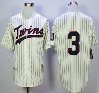Men's Minnesota Twins #3 Harmon Killebrew Cream Black Strip Jersey