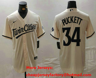 Men's Minnesota Twins #34 Kirby Puckett Cream Cool Base Stitched Baseball Jersey