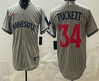 Men's Minnesota Twins #34 Kirby Puckett Grey Cool Base Stitched Baseball Jersey
