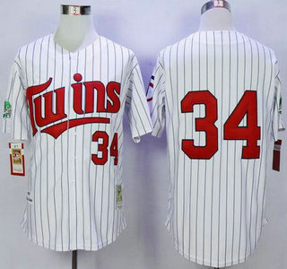 Men's Minnesota Twins #34 Kirby Puckett White Pinstripe Throwback Jersey