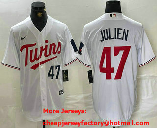 Men's Minnesota Twins #47 Edouard Julien Number White Stitched MLB Cool Base Nike Jersey