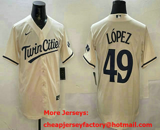 Men's Minnesota Twins #49 Pablo Lopez Cream Cool Base Stitched Baseball Jersey