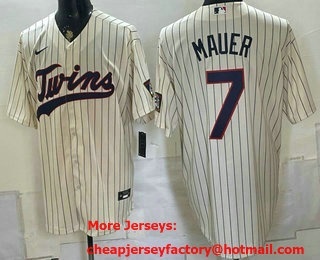 Men's Minnesota Twins #7 Joe Mauer Cream 2026 Field of Dreams Stadium Stitched Jersey
