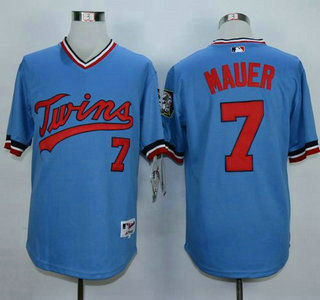 Men's Minnesota Twins #7 Joe Mauer Light Blue 1984 Turn Back The Clock Jersey