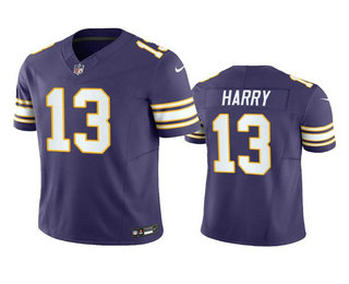 Men's Minnesota Vikings #13 NKeal Harry Purple 2023 FUSE Throwback Vapor Limited Stitched Jersey