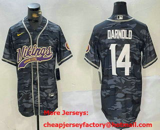 Men's Minnesota Vikings #14 Sam Darnold Grey Camo Cool Base Stitched Baseball Jersey