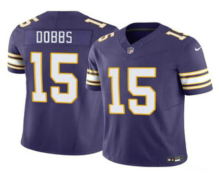 Men's Minnesota Vikings #15 Josh Dobbs Purple 2023 FUSE Throwback Limited Stitched Jersey