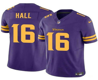 Men's Minnesota Vikings #16 Jaren Hall Purple 2023 FUSE Vapor Color RushLimited Stitched Jersey