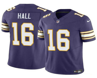 Men's Minnesota Vikings #16 Jaren Hall Purple 2023 FUSE Vapor Throwback Limited Stitched Jersey