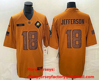 Men's Minnesota Vikings #18 Justin Jefferson Brown 2023 Salute To Service Limited Stitched Jersey