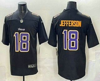 Men's Minnesota Vikings #18 Justin Jefferson Limited Black Fashion Vapor Jersey