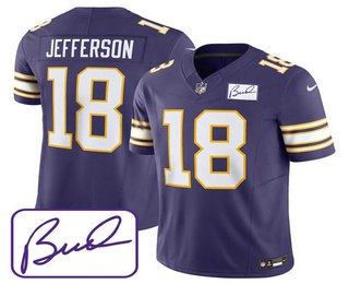 Men's Minnesota Vikings #18 Justin Jefferson Purple 2023 FUSE Bud Grant Patch Limited Stitched Jersey