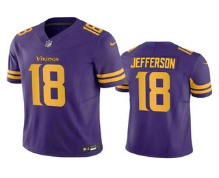 Men's Minnesota Vikings #18 Justin Jefferson Purple 2023 FUSE Color Rush Stitched Jersey