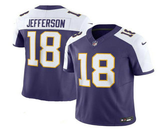 Men's Minnesota Vikings #18 Justin Jefferson Purple 2023 FUSE Vapor Limited Stitched Jersey