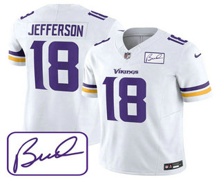 Men's Minnesota Vikings #18 Justin Jefferson White 2023 FUSE Bud Grant Patch Limited Stitched Jersey
