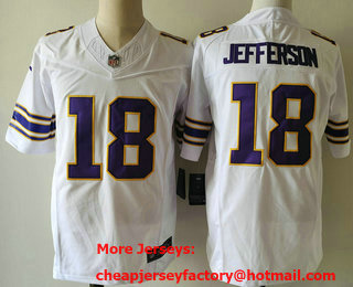 Men's Minnesota Vikings #18 Justin Jefferson White 2023 FUSE Vapor Limited Throwback Stitched Jersey