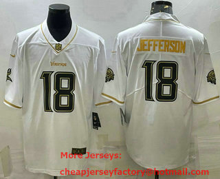 Men's Minnesota Vikings #18 Justin Jefferson White Golden Edition Limited Stitched Jersey