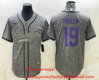 Men's Minnesota Vikings #19 Adam Thielen Grey Gridiron With Patch Cool Base Stitched Baseball Jersey
