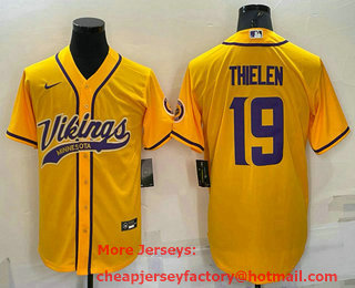 Men's Minnesota Vikings #19 Adam Thielen Yellow With Patch Cool Base Stitched Baseball Jersey