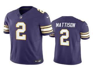 Men's Minnesota Vikings #2 Alexander Mattison Purple 2023 FUSE Vapor Limited Stitched Jersey
