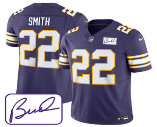 Men's Minnesota Vikings #22 Harrison Smith Purple 2023 FUSE Bud Grant Patch Limited Stitched Jersey