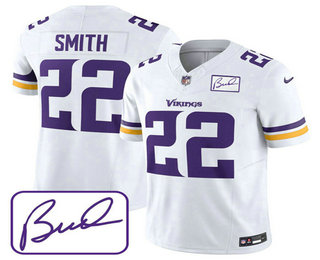 Men's Minnesota Vikings #22 Harrison Smith White 2023 FUSE Bud Grant Patch Limited Stitched Jersey