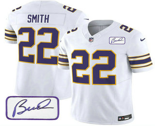 Men's Minnesota Vikings #22 Harrison Smith White 2023 FUSE Bud Grant Patch Vapor Limited Stitched Jersey