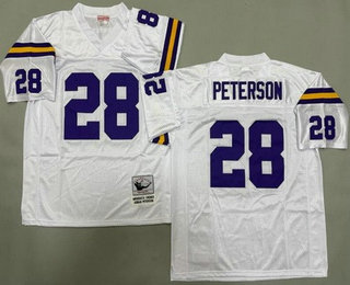 Men's Minnesota Vikings #28 Adrian Peterson White Throwback Jersey