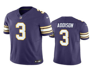Men's Minnesota Vikings #3 Jordan Addison Purple 2023 FUSE Vapor Limited Stitched Jersey