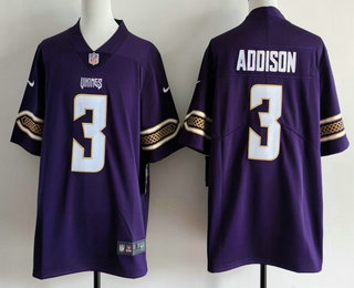 Men's Minnesota Vikings #3 Jordan Addison Purple 2026 Vapor Rivalries Collection Limited Stitched Jersey