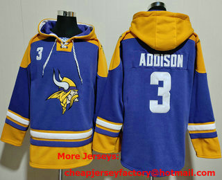Men's Minnesota Vikings #3 Jordan Addison Purple Ageless Must Have Lace Up Pullover Hoodie