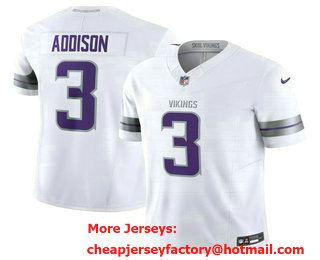 Men's Minnesota Vikings #3 Jordan Addison White FUSE Winter Warrior Limited Stitched Jersey