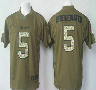 Men's Minnesota Vikings #5 Teddy Bridgewater Green Salute to Service 2015 NFL Nike Limited Jersey