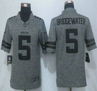 Men's Minnesota Vikings #5 Teddy Bridgewater Nike Gray Gridiron 2015 NFL Gray Limited Jersey