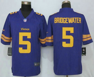 Men's Minnesota Vikings #5 Teddy Bridgewater Purple 2016 Color Rush Stitched NFL Nike Limited Jersey