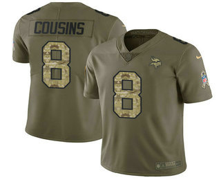 Men's Minnesota Vikings #8 Kirk Cousins Olive with Camo 2017 Salute To Service Stitched NFL Nike Limited Jersey