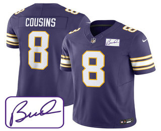 Men's Minnesota Vikings #8 Kirk Cousins Purple 2023 FUSE Bud Grant Patch Limited Stitched Jersey