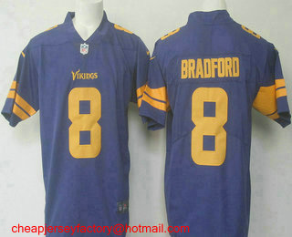 Men's Minnesota Vikings #8 Sam Bradford Purple 2016 Color Rush Stitched NFL Nike Limited Jersey