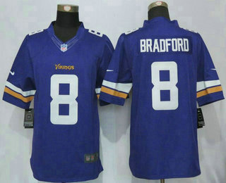 Men's Minnesota Vikings #8 Sam Bradford Purple Team Color Stitched NFL Nike Limited Jersey