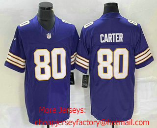 Men's Minnesota Vikings #80 Cris Carter Purple 2023 FUSE Vapor Limited Throwback Stitched Jersey