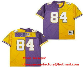 Men's Minnesota Vikings #84 Randy Moss Purple Yellow Split 2000 Throwback Jersey