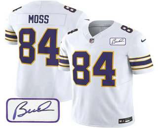 Men's Minnesota Vikings #84 Randy Moss White 2023 FUSE Bud Grant Patch Limited Stitched Jersey