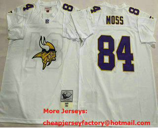 Men's Minnesota Vikings #84 Randy Moss White Big Logo Throwback Jersey