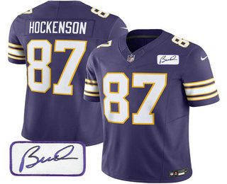 Men's Minnesota Vikings #87 TJ Hockenson Purple 2023 FUSE Bud Grant Patch Vapor Limited Stitched Jersey