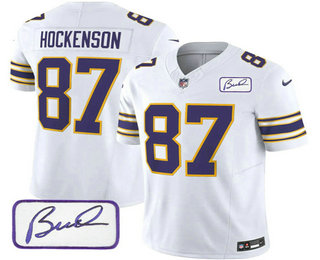 Men's Minnesota Vikings #87 TJ Hockenson White 2023 FUSE Bud Grant Patch Vapor Limited Stitched Jersey